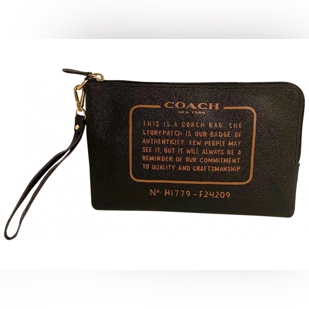 Coach black saffiano leather wristlet